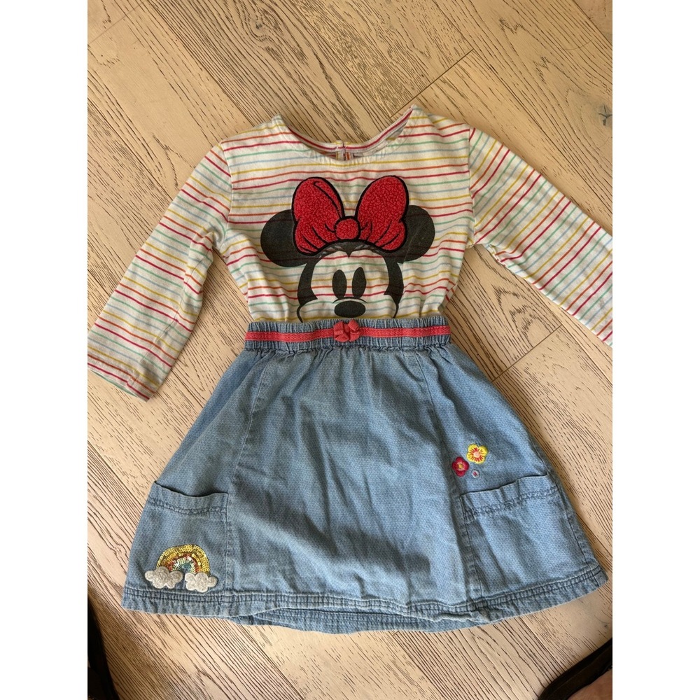 Disney Minnie Mouse Girls Striped Short Sleeve Top Chenille Patch Multi 5/6
